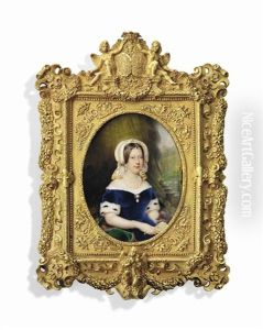 Marie-caroline (1798-1870) Duchesse De Berry, Nee Princess Caroline Of Naples And Sicily, Seated On Fur-bordered Green Drape, In Royal Blue Velvet Dress With Ermine-trimmed Sleeves