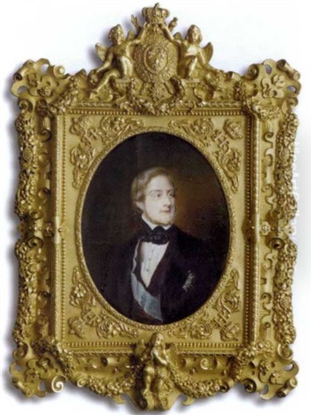 Henri, Comte De Chambord, In Black Coat, Maroon Waistcoat And White Shirt With Turquoise Dress Studs Linked With Gold Chain, Knotted Black Cravat - view 1