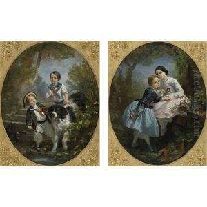 Children At Play (+ Another; Pair) by Prudent Louis Leray