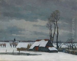 Paysage Hivernal Avec Grange by Karel Van Lerberghe