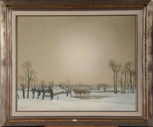 Paysage Enneige Au Moulin A Vent by Karel Van Lerberghe