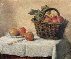 Nature Morte, Le Panier De Pommes Sur La Table by Henry Lerolle