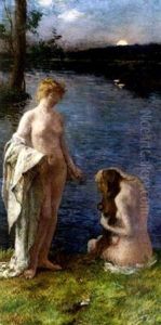 Jeunes Femmes Au Bain Au Coucher Du Soleil by Henry Lerolle