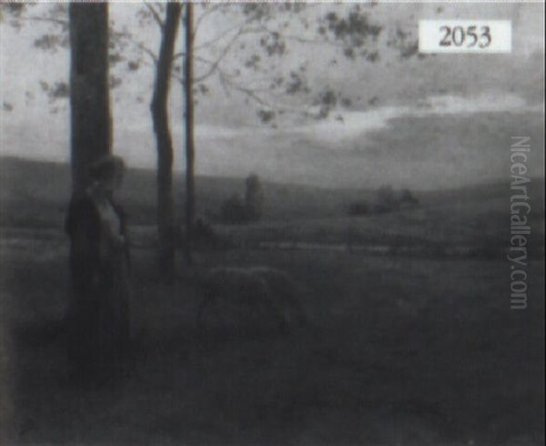 Lady In A Landscape With Rolling Hills And Sheep - view 1