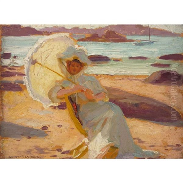 Elegant Lady With A Parasol On The Beach - view 1