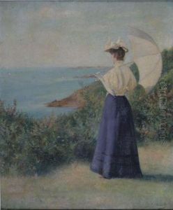 Jeune Femme A L'ombrelle Regardant La Mer Jeune Femme A L'ombrelle Regardant La Mer