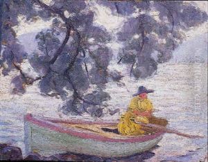 Madame Leroux Dans Une Barque Sur Le Lac D'annecy by Auguste Leroux