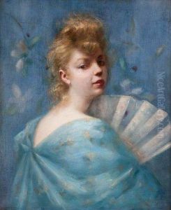 Portrait De Jeune Femme A L'eventail by Henri Benard