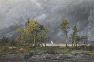 Voiliers Sur L'estuaire De La Loire by Marie Guillaume Charles Leroux