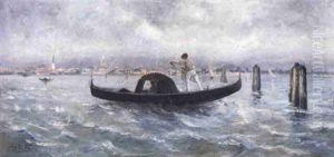 Gondel In De Lagune Van Venetie by Hippolyte Leroy