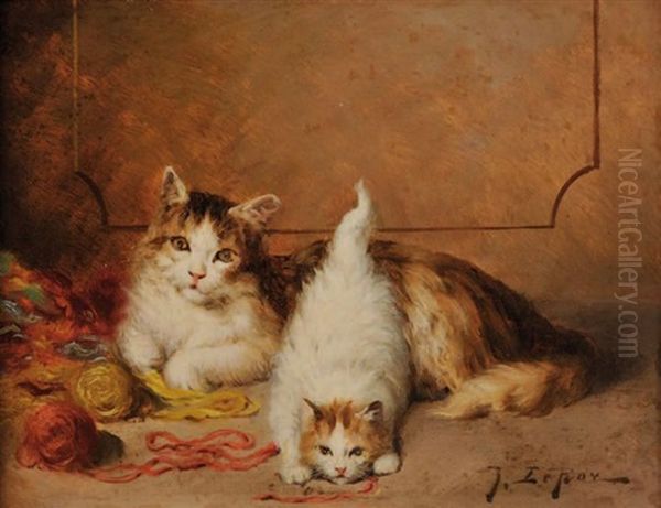 Deux Chats Jouant Avec Des Pelotes De Laine - view 1