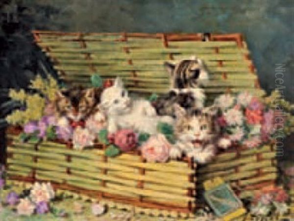 Chatons Dans Un Panier De Fleurs - view 1