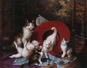 Katzen Vor Rotem Hut by Jules Leroy