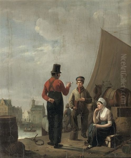 Figures On A Quay In A Town - view 1