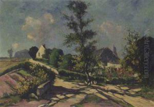 A Landscape With Chickens Nearby A House by Henri Van Lerven