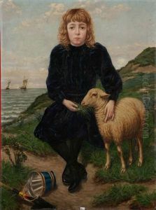 Fillette Et Son Mouton Dans Les Dunes
