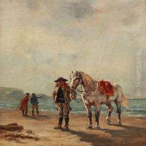 A Cavalry Officer On A Beach With His Horse by Louis Emile Benassit