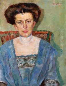 Portrait Of A Woman In Blue Dress by Gertrud Leschner