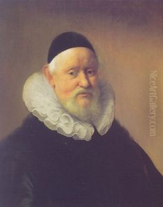 Portrait Of A Gentleman Wearing A Black Jacket With A Fur-trimmed Collar, A White Ruff, And A Black Skull Cap