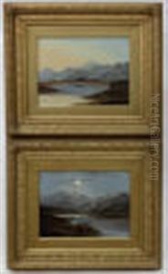 Highland Loch Scenes One During The Day And One At Night By Moonlight by Charles Leslie