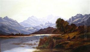 A Shepherd And Son By A Loch In The Highlands
