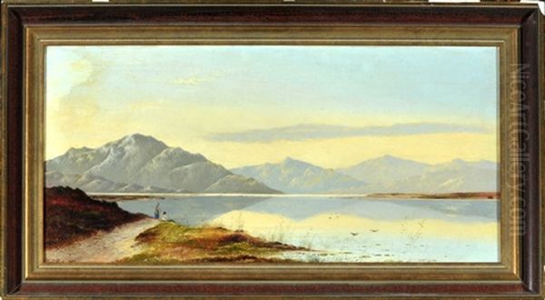 Angler Am See In Weiter Gebirgslandschaft - view 1