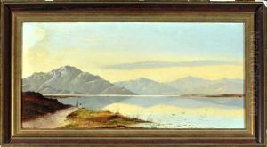 Angler Am See In Weiter Gebirgslandschaft by Charles Leslie