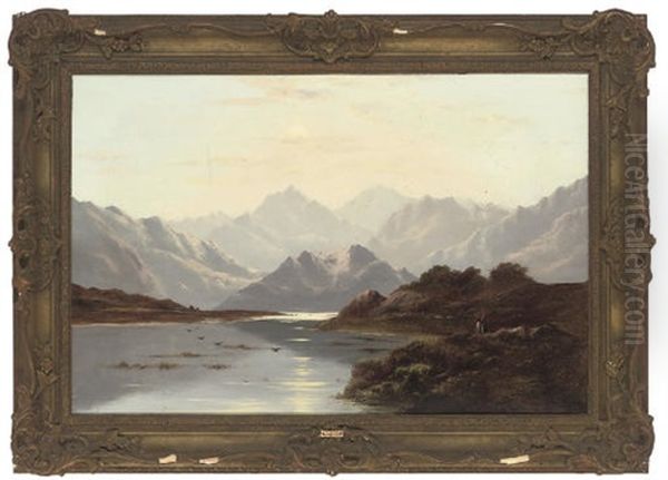 Figures Looking Out Over A Loch In The Highlands - view 1