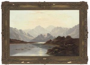 Figures Looking Out Over A Loch In The Highlands by Charles Leslie