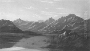 Scottish Highlands With View Of A Loch by Charles Leslie