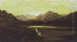 Shepherd And Flock By A Loch by Charles Leslie