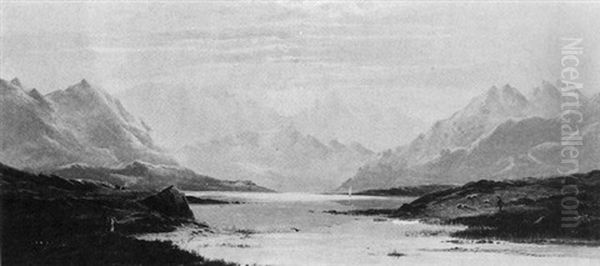 View Of A Loch, Figures On Shoreline - view 1