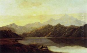 Stags On The Shore Of A Highland Lake Scene