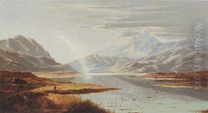 A Shepherd In A Loch Landscape, A Rainbow Beyond by Charles Leslie