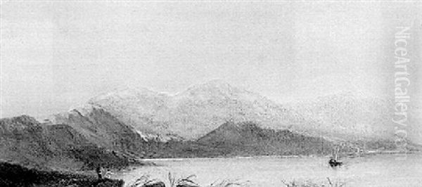 Anglers In A Mountainous Lake Landscape - view 1