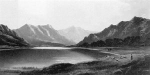 Sheep Grazing By A Loch In A Highland Landscape by Charles Leslie