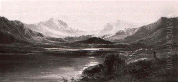 A Drover And His Flock Before A Highland Loch - view 1