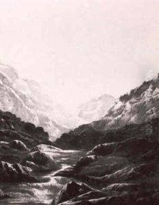 A Scottish Mountain River Landscape by Charles Leslie