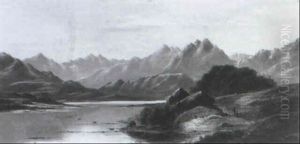 Figures In A Rocky Lakeland Landscape, Perthshire(?) by Charles Leslie