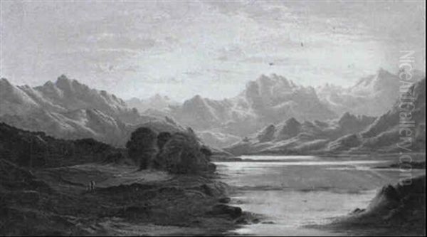 A Highland Loch [&] A Flock Of Sheep By A Loch - view 1