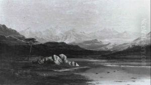 A Highland Loch With Distant Mountains [&] Stags By A Highland Loch by Charles Leslie