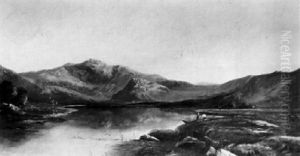 A Loch Landscape With Anglers On A Bank