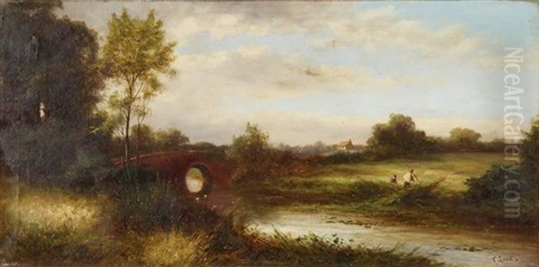 Flusslandschaft Mit Einer Brucke Und Figurenstaffage - view 1