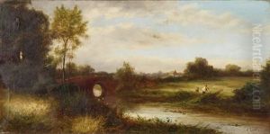 Flusslandschaft Mit Einer Brucke Und Figurenstaffage