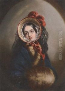 A Girl With A Fur Muff by Charles Robert Leslie