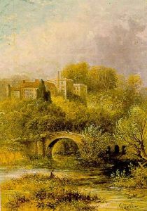 River Landscape With Figures And Manor Beyond