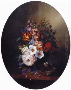Nid Et Fleurs Sur Un Entablement by Ange Louis Guillaume Lesourd-Beauregard