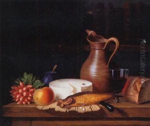 Still Life Of Fruit, Cheese, Fish And Wine