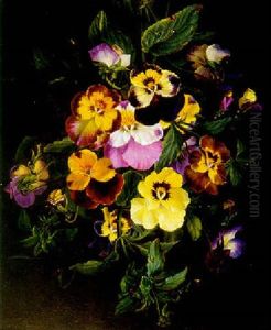 Bouquet Of Pansies by Ange Louis Guillaume Lesourd-Beauregard