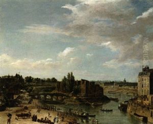 Paris, A View From The Rive Droite Of The River Seine, With The Ile-saint-louis To The Right And The Hopital Salepetriere In The Distance by Nicolas Louis de Lespinasse
